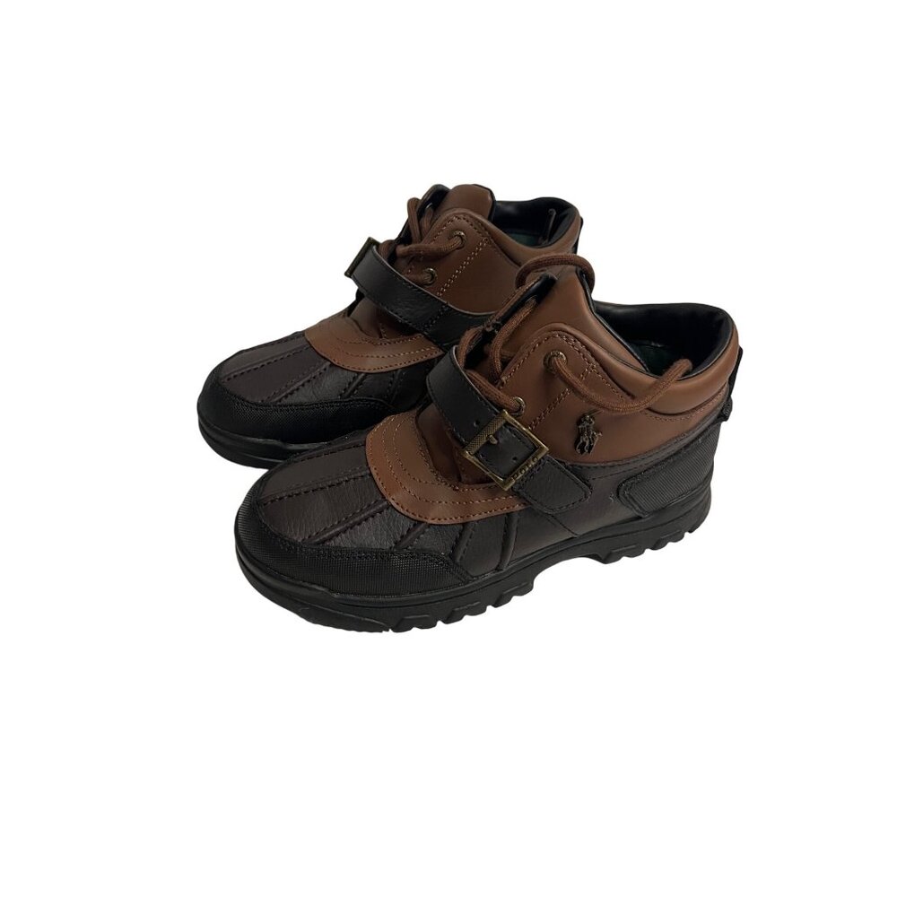 Ralph Lauren Boys 3 Polo Dover Lace-Up buckle Boots  Brown & Black Leather